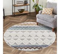 carpet city Tapis de salon, à poils longs, 160 x 160 cm, rond, style bohème, ethnique, crème, multi-découpé, profond, effet 3D, moelleux et doux, pour chambre à coucher