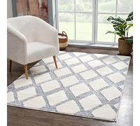 carpet city Tapis de salon à poils longs - 200 x 290 cm - Scandi - Style maison de campagne - Gris crème - Cut Loop - Effet 3D - Tapis shaggy moelleux - Chambre à coucher à poils longs