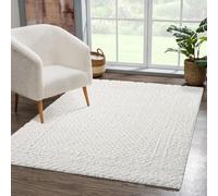 carpet city Scandi Tapis de salon, à poils longs, 120 x 170 cm, couleur unie blanc/crème, motif profond/effet 3D, bordure, pour chambre à coucher, style bohème, style bohème