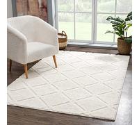 carpet city Tapis de salon, à poils longs, crème, 160 x 230 cm, motif à carreaux, effet 3D, tapis de chambre à coucher, style bohème, Skandi