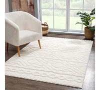 carpet city Tapis de salon, à poils longs, crème, 200 x 290 cm, motif losanges, profond, effet 3D, tapis de chambre à coucher, style bohème, Skandi