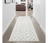 carpet city Tapis de salon, à poils longs, crème, 80 x 300 cm, motif géométrique de profondeur, effet 3D, tapis de chambre à coucher, style bohème, Skandi