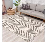 carpet city Tapis de Salon, à Poils Longs, Design Ethnique, Chevron, 80 x 200 cm, crème, avec Franges