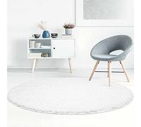 Carpet City Tapis de Salon, à Poils Longs, Motif uni, Blanc, 120 x 120 cm, Rond, Moelleux et Doux, pour Chambre à Coucher, Moderne