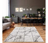 carpet city Tapis de Salon - Aspect carrelage - 80 x 150 cm - Gris chiné - Tapis Moderne à Poils Courts