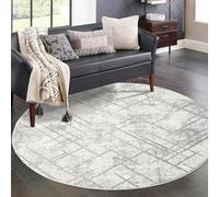 carpet city Tapis de salon, gris, 200 cm, rond, classique, moderne, aspect vintage, chiné, aspect usé, tapis à poils courts pour chambre à coucher, salle à manger