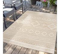 carpet city Tapis d'extérieur pour terrasse - Résistant aux intempéries - 280 x 380 cm - Tapis de balcon beige - Look ethnique - Tapis d'intérieur et d'extérieur pour véranda, jardin, cuisine, salle