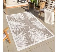 carpet city Tapis d'extérieur résistant aux intempéries - Beige - 120 x 170 cm - Feuilles de palmier - Tapis de balcon imperméable - Tapis d'intérieur et d'extérieur pour terrasse, jardin, cuisine,