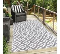 carpet city Tapis d'extérieur résistant aux intempéries pour balcon, terrasses, gris, 150 x 150 cm, carré, décoratif d'extérieur imperméable, décoration de balcon, aspect losanges, tapis de salon