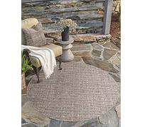 carpet city Tapis d'intérieur et d'extérieur - Rond - 120 cm - pour intérieur et extérieur - Résistant aux intempéries - Tapis de Balcon, terrasse, Haute Profondeur/Effet 3D - Motif Rayures Marron