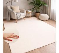 carpet city Tapis lavable uni à poils courts - 120x160 cm en crème - Texture douce et effet soft-touch - Antidérapant et facile d'entretien - Tapis pour salon, chambre à coucher et couloir