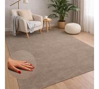 carpet city Tapis lavable uni à poils courts - 120x160 cm en Taupe - Toucher doux et soft - Antidérapant et facile à entretenir - Tapis pour salon, chambre à coucher et couloir