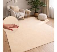 carpet city Tapis lavable uni à poils courts - 80x140 cm en beige - Texture douce et soft-touch - Antidérapant et facile à entretenir - Tapis pour salon, chambre à coucher et couloir