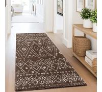 carpet city Tapis moelleux - Marron - 80 x 300 cm - Motif ethnique berbère - En microfibre douce - Style bohème - Pour couloir, salon, chambre à coucher