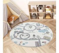 carpet city Tapis pour chambre d'enfant, 120 cm, rond, crème, bleu, motif voitures, routes, décoration de chambre de bébé