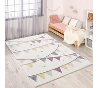 carpet city Tapis pour chambre d'enfant 120 x 160 cm - Tapis pour enfant crème, violet - Fanions, étoiles - Tapis de jeu pour enfants - Décoration de chambre de bébé