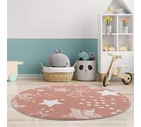 carpet city Tapis pour Enfant - Motif étoiles et Ciel étoilé - 120 cm - Rond - Rose - Tapis Moderne pour Chambre d'enfant