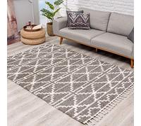 carpet city Tapis Shaggy à Poils Longs Gris/crème Moderne Super Doux avec Motifs géométriques pour Salon Dimensions 100/300 cm, 100 x 300 cm
