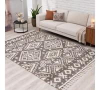 carpet city Tapis shaggy à poils longs Gris/taupe - 100 x 300 cm - Motif bohème, franges et fils de chaîne - Moelleux et doux - Pour chambre à coucher et salon