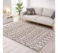 carpet city Tapis shaggy à poils longs Gris/taupe - 100 x 300 cm - Motif ethnique - Franges et fils de chaîne - Moelleux et doux - Pour chambre à coucher et salon