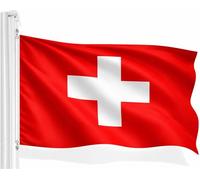 Carpeta Drapeau Suisse 150 x 90 cm - Drapeau avec œillets - Résistant aux intempéries - Double couture robuste - Drapeau Suisse pour balcon, jardin, fans de football, Coupe du Monde, Coupe du Monde