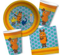 Carpeta Kit de fête 37 pièces « Die Sendung mit der Maus » avec assiettes, gobelets, serviettes et décoration pour anniversaire d'enfant et fête à thème | Les enfants adorent cette souris pour un
