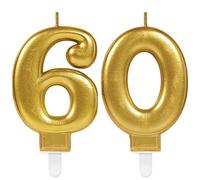 Carpeta Lot de 2 bougies en forme de chiffre - 60 - Doré - 11 x 9 cm - Décoration pour mariage, anniversaire
