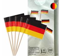 Carpeta Lot de 200 pics de drapeaux + cure-dents - Allemagne - Pour fête et fête de pays - Décoration de fête - Drapeau de l'Allemagne - Noir/rouge/doré
