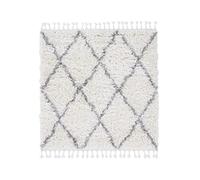 CarpetFine Tapis à Poils Longs Eddy Carré Blanc 150x150 cm Chevron Zig Zag | Tapis Moderne pour Le Salon et la Chambre à Coucher