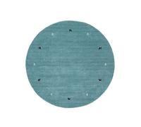 CarpetFine Tapis de Laine Gabbeh Uni Ronde Turquoise Ø 80 cm | Tapis Moderne pour Le Salon et la Chambre à Coucher