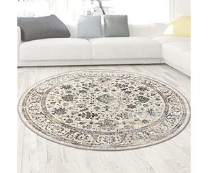 CARPETIA Magnifique Tapis d'Orient - Design décoré de Fleurs - en crème, 200 cm Rond