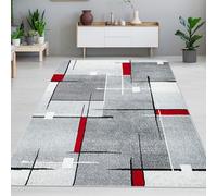 CARPETIA pour la Chambre d'amis Salon Facile d'entretien Motifs à Rayures dans d'élégantes Couleurs Rouges et Grises 160 x 220 cm