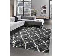 CARPETIA Shaggy Tapis Longue Pile Motif de Diamant en Gris crème Größe 160x230 cm