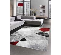 CARPETIA Tapis Abstrait pour Salon Design Moderne avec Losanges ondulés & marbré Gris Rouge - résistant & Durable Größe 140x200 cm