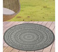 CARPETIA Tapis de Balcon Jardin d'hiver Tapis de terrasse Camping Outdoor avec Design Ethnique branché en Gris et Beige, 120 cm Rond