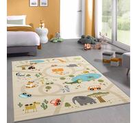 CARPETIA Tapis de Chambre d'enfant Tapis de Jeu Lavable antidérapant Safari/Jungle Beige 120x160 cm