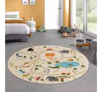 CARPETIA Tapis de Chambre d'enfant Tapis de Jeu Lavable antidérapant Safari/Jungle Beige 200 cm Rond