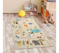 CARPETIA Tapis de Chambre d'enfant Tapis de Jeu Tapis de Passage Lavable antidérapant Safari/Jungle Beige 80x150 cm