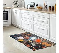 CARPETIA Tapis de Cuisine antidérapant Lavable Tapis de Couloir Noir Épices Sel Poivre Jaune Rouge Blanc Coloré Cuillère 67x180 cm