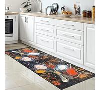 CARPETIA Tapis de Cuisine antidérapant Lavable Tapis de Couloir Noir Épices Sel Poivre Jaune Rouge Blanc Coloré Cuillère 80x200 cm