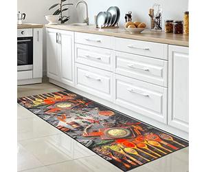 CARPETIA Tapis de Cuisine Coureur pour Cuisine 80 x 300 cm Épices Herbes Bâtons de Cannelle Vaisselle Cuillère antidérapant Lavable