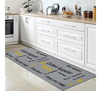 CARPETIA Tapis de Cuisine Salle à Manger Coureur Tapis de Cuisine Moderne Gris, Inscription Noire et Jaune - 80 x 300 cm