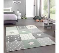 CARPETIA Tapis de Jeu Chambre Enfant Pois Étoiles Cœurs en Vert Gris crème - très résistant & antisalissure Größe 160x230 cm