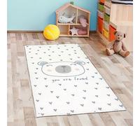 CARPETIA Tapis de Jeu Facile d'entretien - Un Ourson Mignon - Petits cœurs en crème 80x150 cm