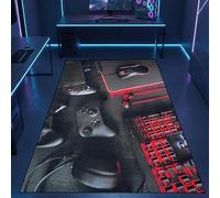 CARPETIA Tapis de Jeu Gamer avec Un Design Noir et des Accents Rouges vifs - Configuration de Jeu - 200 x 290 cm