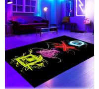 CARPETIA Tapis de Jeu Gamer pour Salle de Jeux, Couleurs Vives en néon, Symboles iconiques, Fond Noir, 120x170 cm