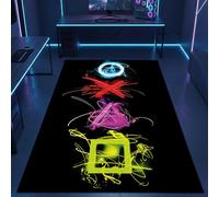CARPETIA Tapis de Jeu Gamer pour Salle de Jeux, Runner, Couleurs Vives en néon, Symboles iconiques, Fond Noir, 80 x 150 cm
