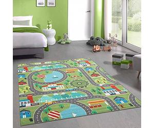 CARPETIA Tapis de Jeu pour Enfants avec Vue sur la Ville - Loisirs - Nature en Vert Taille 80 x 150 cm