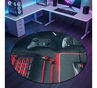 CARPETIA Tapis de Jeu Rond Gamer avec Un Design Noir et des Accents Rouges vifs - Configuration de Jeu - 80 cm de diamètre