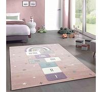 CARPETIA Tapis de Jeu Tapis Chambre d'enfant Jeu de Saut Marelle Cœurs Arc-en-Ciel Rose Vert crème - antidérapant & Entretien Facile Größe 200 x 290 cm